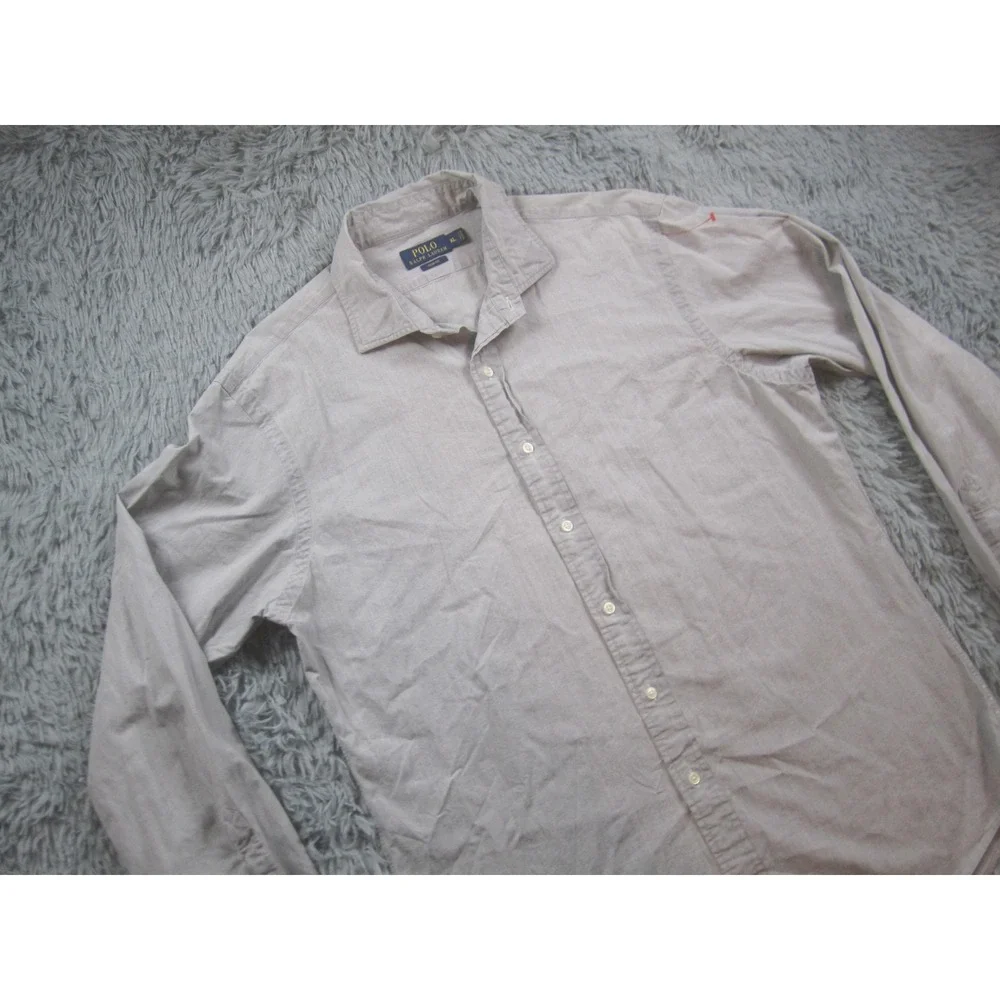 Polo Ralph Lauren Shirt Mens XL Gray Slim Fit 100% Cotton Button‎ Front Casual